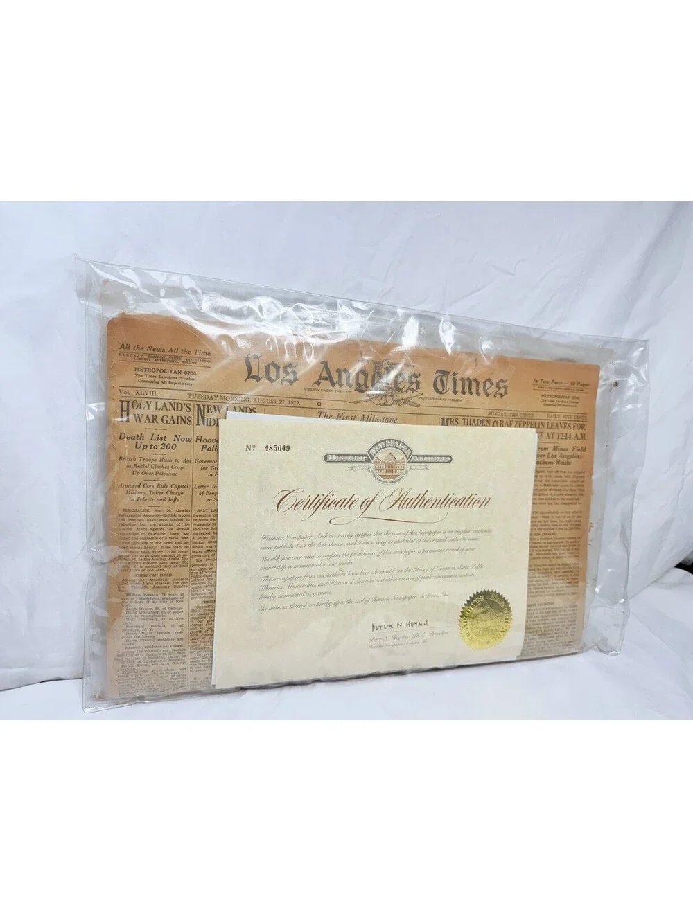 August 27, 1929 Los Angeles Times Newspaper w/ COA Pre-Crash Historic Issue